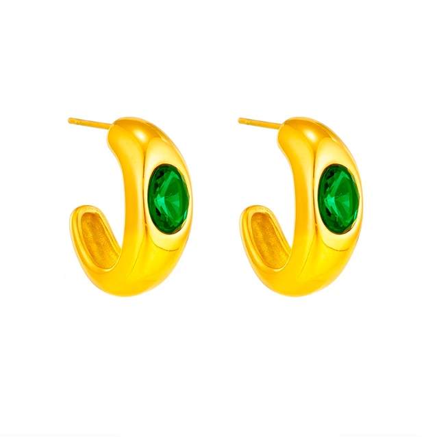 Aretes chunky zirconia verde con acabado en oro de 18kt