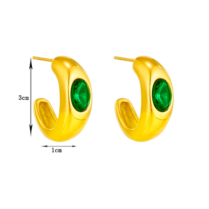 Aretes chunky zirconia verde con acabado en oro de 18kt