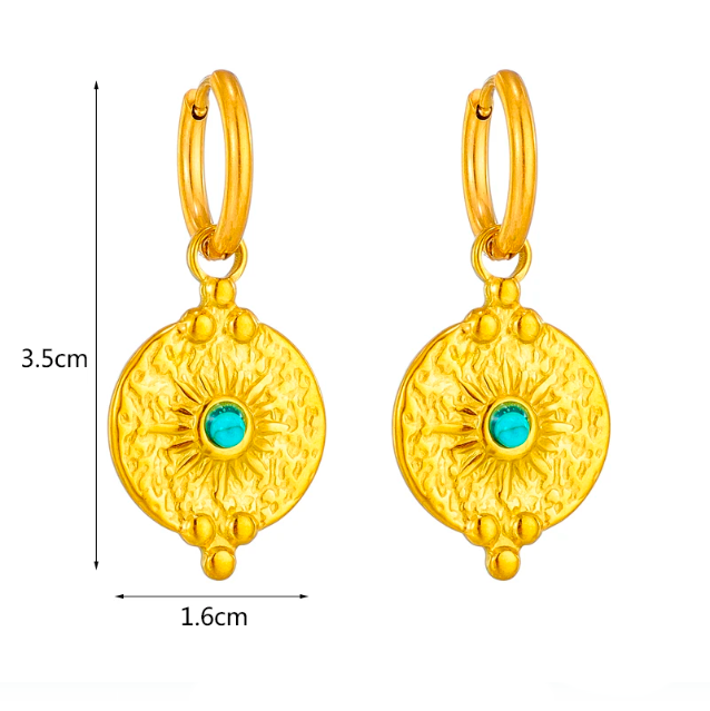 Aretes boho piedra turquesa con acabado en oro de 18kt