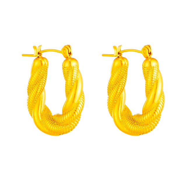 Aretes hoops espiral con acabado en oro de 18kt