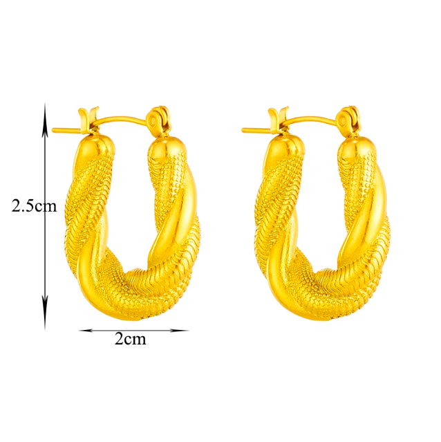 Aretes hoops espiral con acabado en oro de 18kt