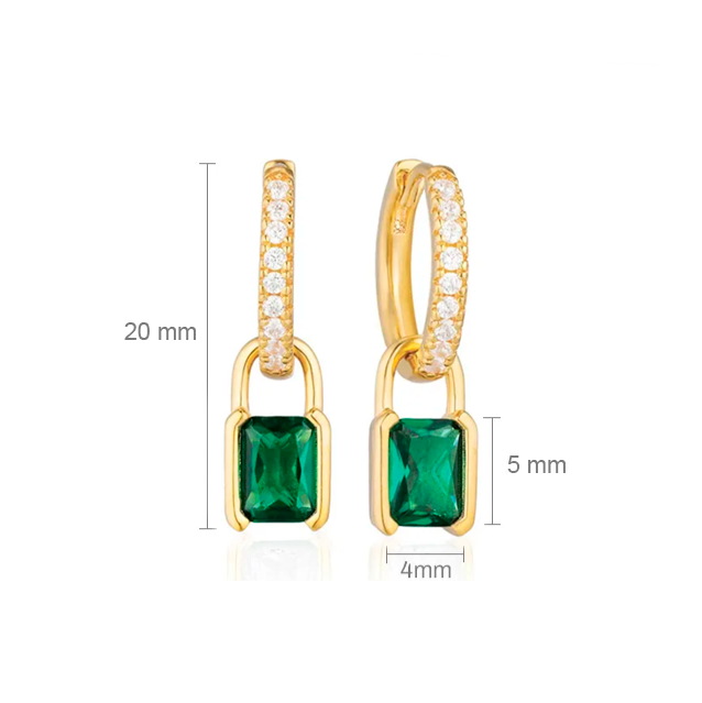 Mini hoops verde 2 en 1 de plata con acabado en oro de 18kt