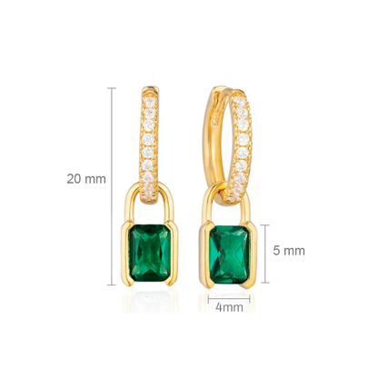 Mini hoops verde 2 en 1 de plata con acabado en oro de 18kt