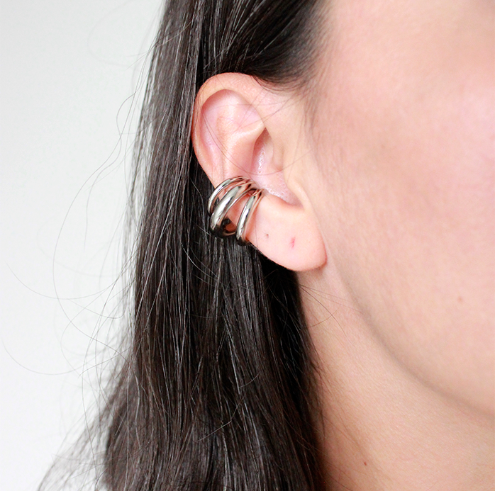 Arete ear cuff tres argollas silver