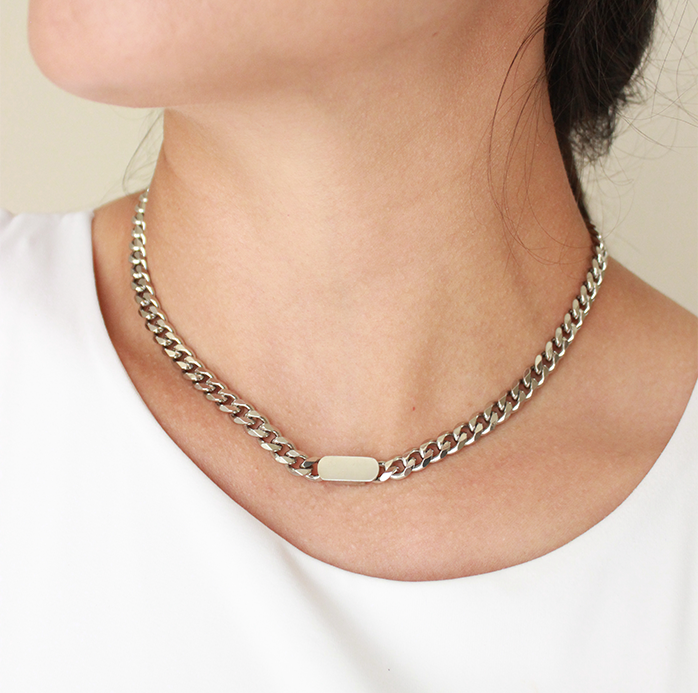 Collar cadena placa silver