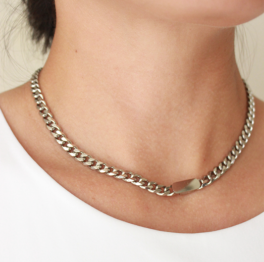 Collar cadena placa silver