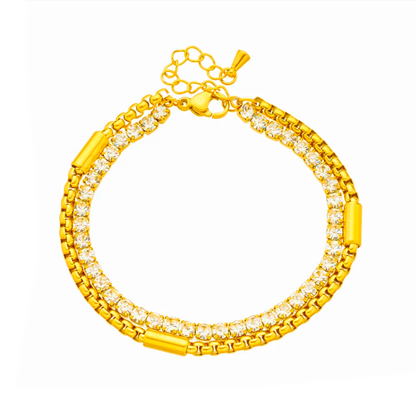 Pulsera doble zirconias con acabado en oro de 18kt