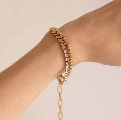 Pulsera chunky con zirconias con acabado en oro de 18kt